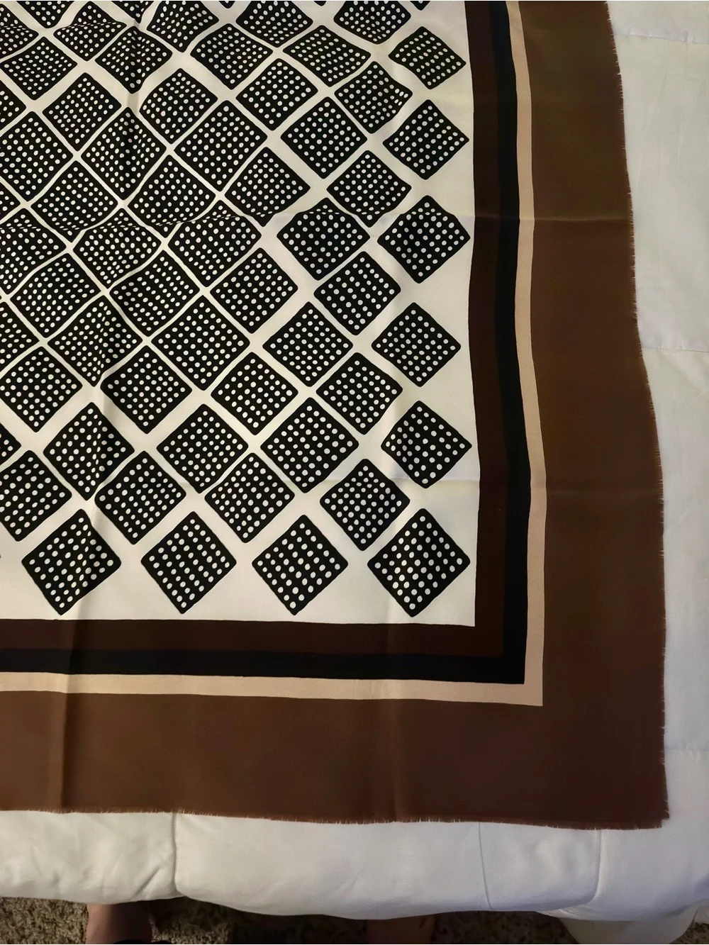 Vintage Yves Saint Laurent Signed Square Scarf Brown Geometric Designer Parisian